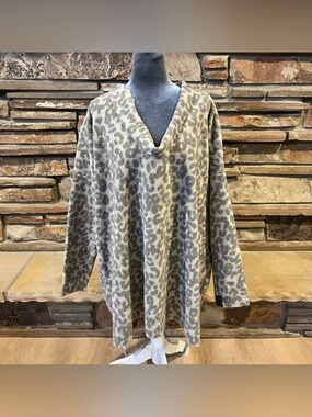 Henriette Steffensen Copenhagen Leopard Print Fleece Relaxed Fit Cowl Sweater